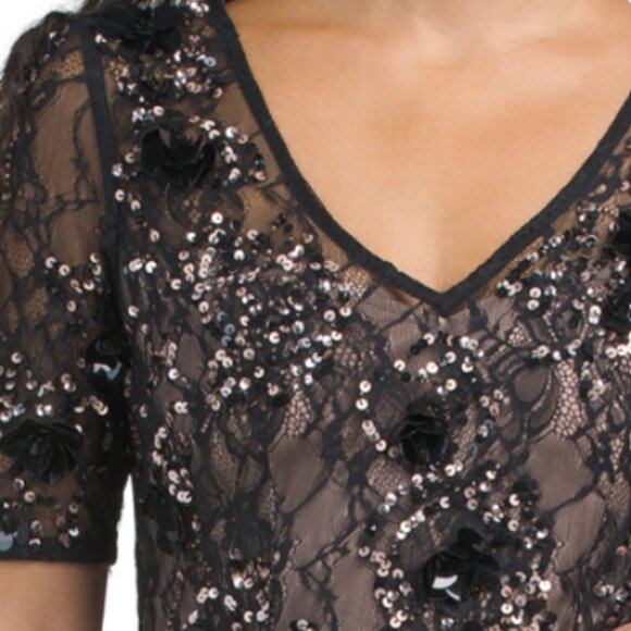 ADRIANNA PAPELL Short Sleeve Beaded Mini Dress - Picture 3 of 3